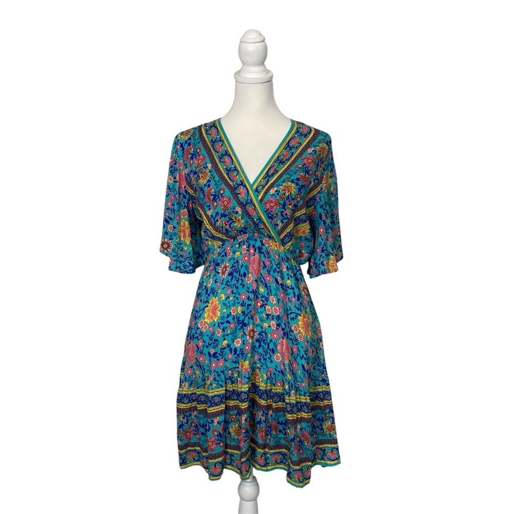 CUPSHE Floral Boho Wrap Dress V-Neck Flutter Sleeve Summer Vacation Sundress
